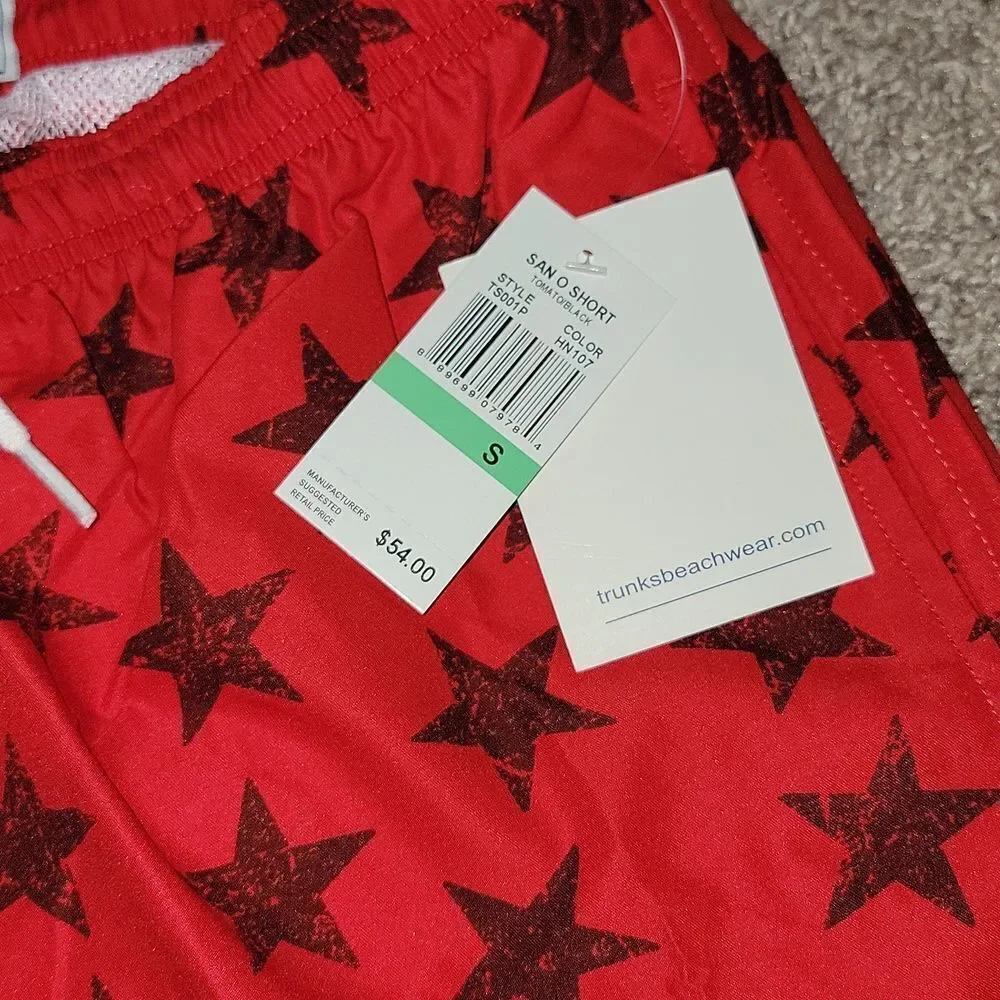New Trunks Surf & Swim San O Short Lined Swim Trunks Tomato / Black Size S Small